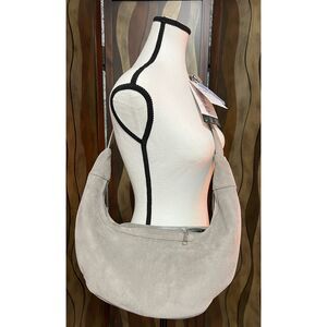 NWT ah.dorned grey vegan suede hobo bag